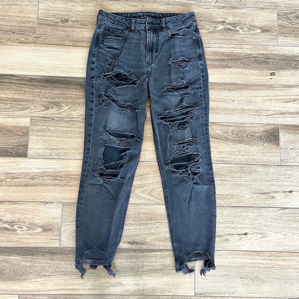 American Eagle Black Ripped Mom Jeans